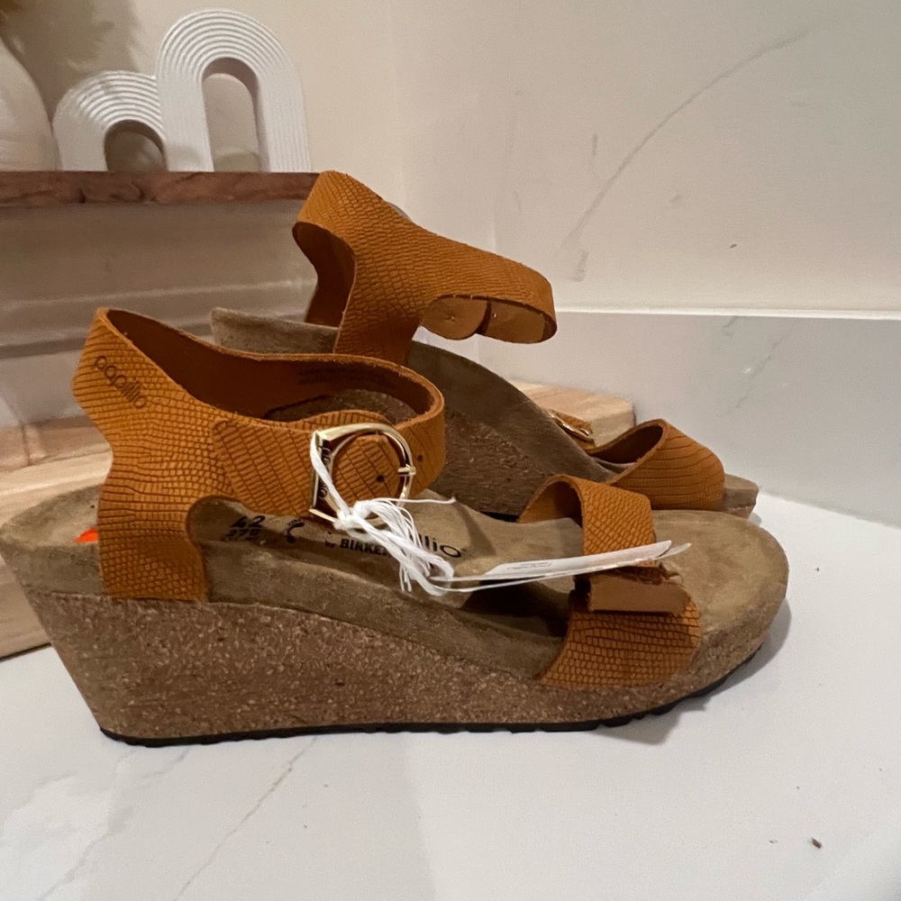 Birkenstock Papillio by Birkenstock Soley Wedge Sandal Nubuck, Orange Sz 11 - Picture 9 of 11